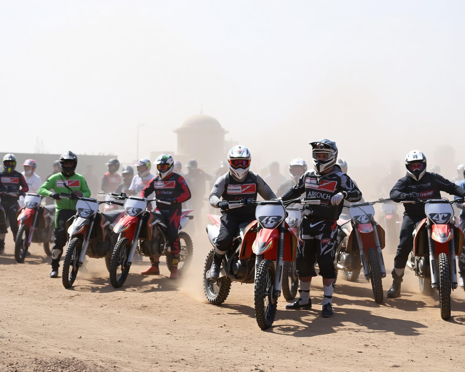 Gruppo di piloti motocross al paddock di un park off-road siciliano