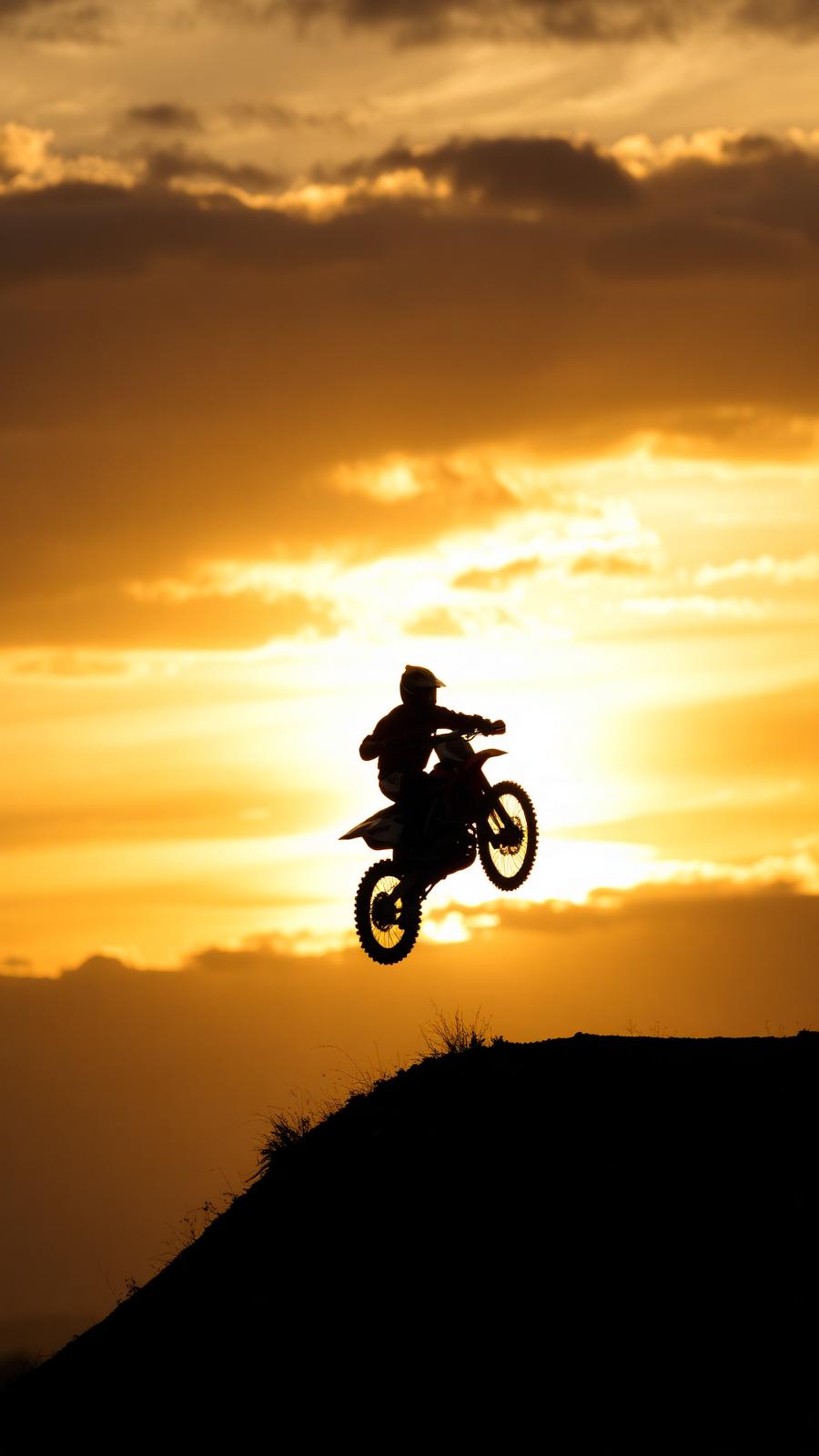 Pilota motocross in salto al tramonto